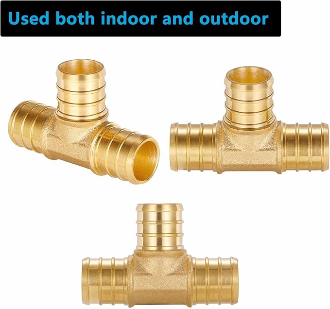 (10 Pack) Lidertik 3/4 Pex Tee Brass Tubing T Crimp Pipe Pex Fittings 3/4 Inch