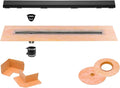 All-in-one Waterproof Linear Shower Drain Kit with 48 Inch Off-set Outlet Channel Body (KL1VO60E120) and Drain Grate Assembly (Cover) in Solid Design with Matte Black Finish (KL1AR19MGS120)