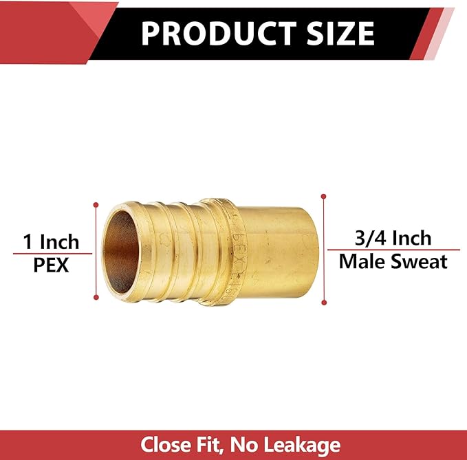 5-Pack EFIELD Pex Barb Crimp Brass Fittings 1" x 3/4" Male Sweat Copper Adapter (Inside Copper Tube), ASTM F1807 (5),(PEX1807285-5PCS)