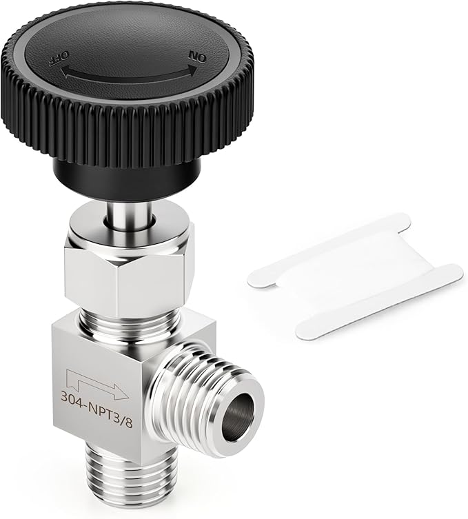 TAISHER 1PCS 304 Stainless Steel 90 Degree Needle Valve 3/8" NPT Male For Flow Control Water Gas Oil
