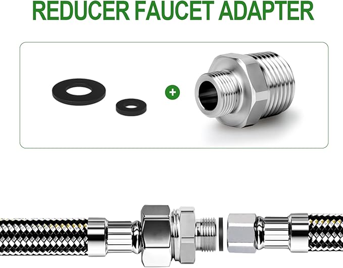 TAISHER 2PCS 304 Stainless Steel Reducer Faucet Adapter 1/2" NPT × 3/8" Compression Pipe Fitting for RV kitchen bathroom faucet supply line adapter with rubber gasket