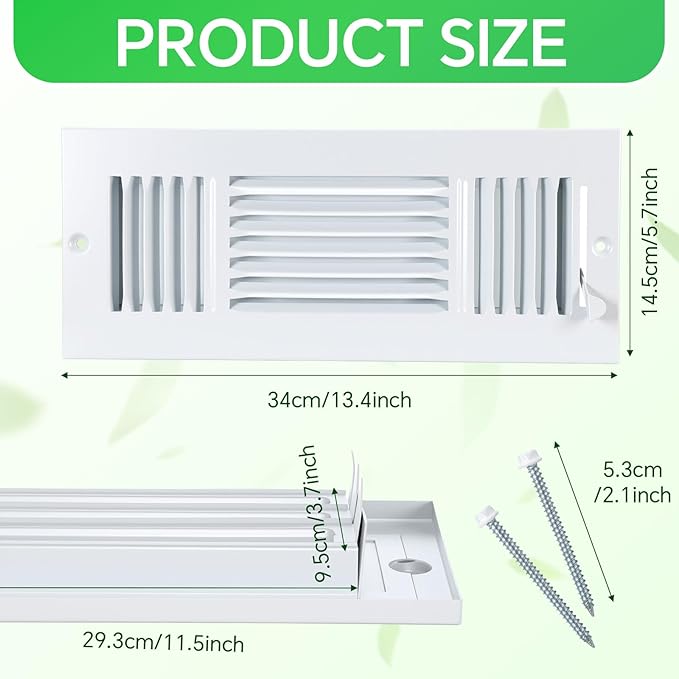 VIHOSE 3 Pcs Vent Covers HVAC Sidewall Air Ceiling Register 3 Way Vents for Wall Solid Steel Manual Adjuster for Bathroom Toilet Home Office (12 x 4 Inches,White)