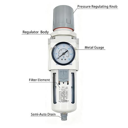 XingNEeng 3/8" NPT Compressed Air Filter Regulator Lubricator Combo, Water/Oil Trap Separator, Gauge(0-150 psi), Semi-Auto Drain, Poly Bowl, 5 Micron Brass Element, Bracket, for Pneumatic Systems
