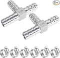 1/2" Tee Hose Barb Fitting Stainless Steel Equal Barb 3 Way T shaped Splitter Joint Connector Adapter Union Fitting for Fuel Gas Liquid Air (2Pcs)