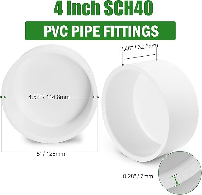 SCH40 PVC Cap 4 Inch - Fit Standard 4" SCH40 PVC Pipes (OD Approx. 4.5"), Zernmiarder Furniture Grade Pipe Caps, White Pipe Cover Fittings for Plumbing, DIY, Garden & Furniture - 2 Pcs