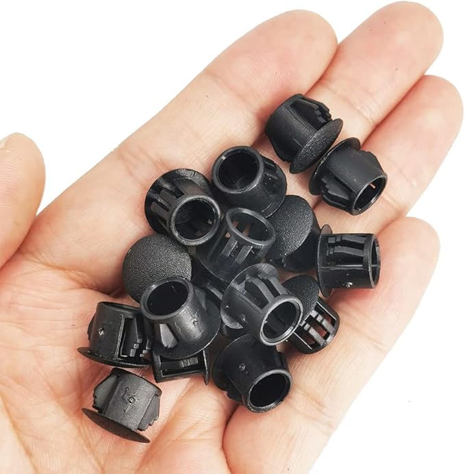 3/8" Plastic Flush Type Hole Plugs - Snap in Locking Hole Tube Screw Caps - Drilling Cover Plugs - Fastener Covers for Kitchen Cabinet Furniture - Black - 100 Pack