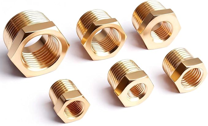 Brass Hex Bushing Reducing Bushing Pipe Fitting,1/4" to 1/8", 3/8" to 1/8", 3/8" to 1/4", 1/2" to 1/4", 1/2" to 3/8",3/4" to 1/2" NPT Brass Fitting Reducer Adapter