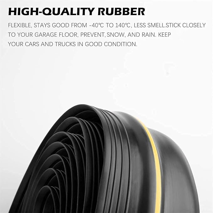 Papillon Universal Garage Door Bottom Threshold Seal Strip,Weatherproof Rubber DIY Weather Stripping Replacement, Not Include Sealant/Adhesive (16Ft, Black)