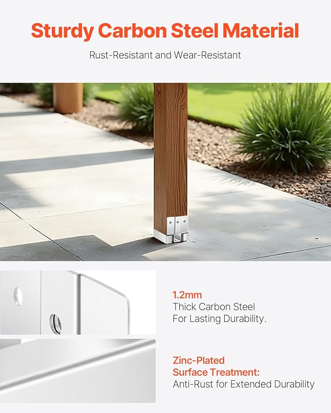 VEVOR 4x4 Post Base 10 Pcs, Inner Size 3.53x3.56inch/89.6x90.5mm Concrete Post Anchor, Heavy-Duty Zinc-Plated Carbon Steel Posts Brackets with 1 Inch Standoff Elevation, for Concrete Pergolas Patios