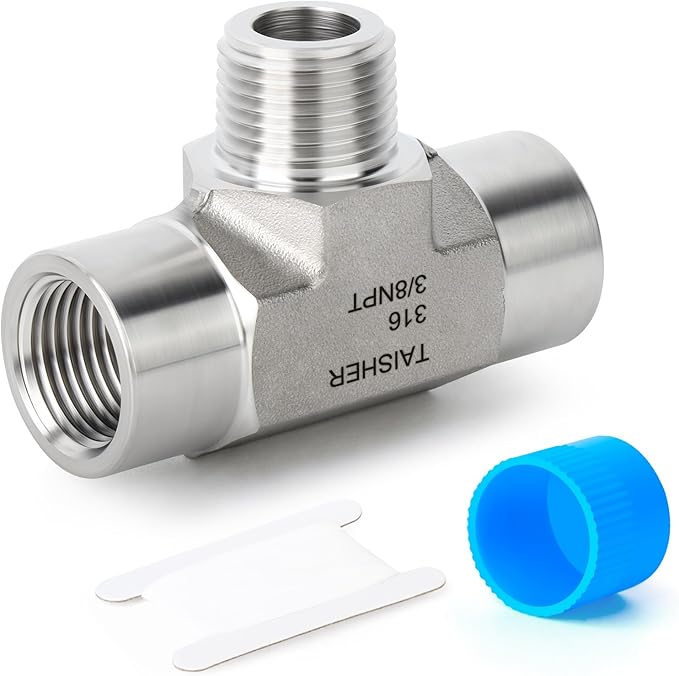 TAISHER 1PCS Forging of 316L Stainless Steel Tee Pipe Fittings, 3/8" NPT Female x 3/8" NPT Male x 3/8" NPT Female Pipe Fittings, Male Branch Tee