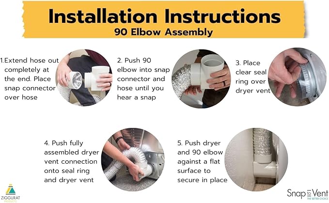 DIY Dryer Vent Connector Kit - Space Saving, Toolless Design with Airtight Seal - STV-90 by Ziggurat Products
