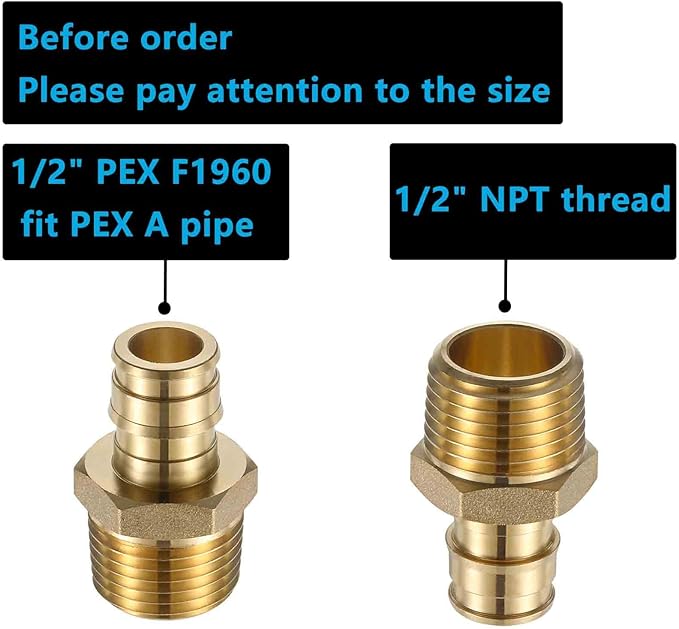 (10 Pack) Lidertik PEX A Fittings 1/2 Inch Expansion Male NPT Adapter, 1/2" PEX F1960 to 1/2" NPT Male Threaded Adapter Brass