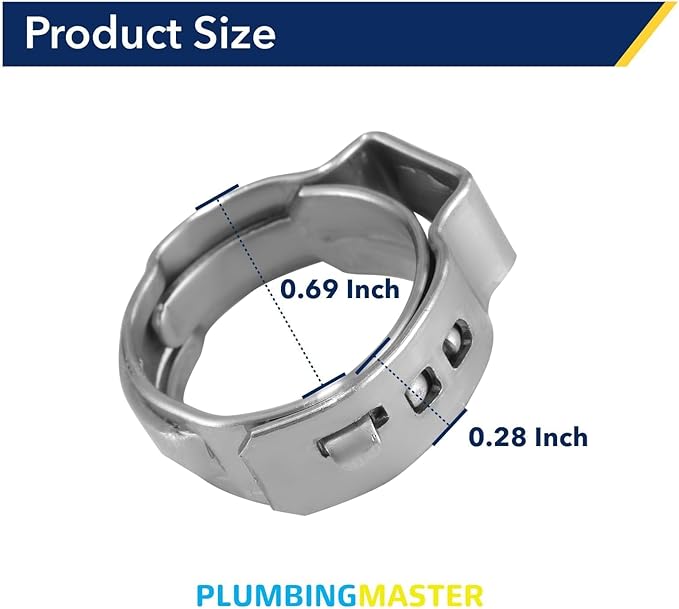 1/2 Inch PEX Cinch Clamps Rings, Premium 304 Stainless Steel Cinch Crimp Rings Pinch Clamps, for PEX Tubing Pipe Fitting Connections (100PCS Per Size)