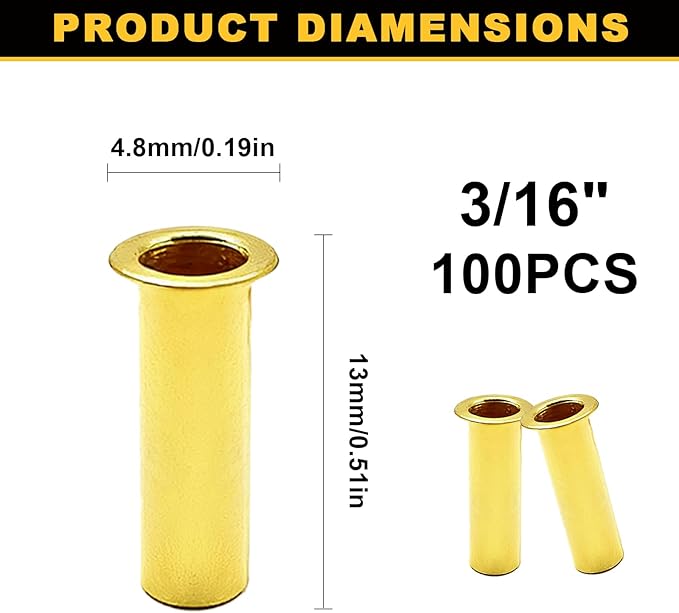 Siptenk 100PCS Brass Compression Tube Inserts for OD 3/16", Insert Tube Support Compression Sleeve Fitting, Sleeve Ferrules for Oil Water Air Pipe