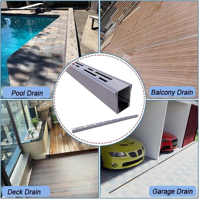 Channel Drains Narrow Pool Deck Drain Grate Under Trench Drainage System 304 Stainless Steel U Shaped Drain Kit, Pipe for Outdoor Patio Balconies 39.4x2x2 in