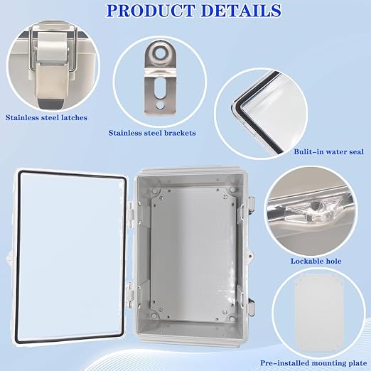 Outdoor Waterproof Electrical Box Junction Box Weatherproof IP67 ABS Plastic Enclosure Switch Router Project Box Electronics Enclosure with Mounting Plate Wall Bracket Clear 11.8"x7.9"x6.7"