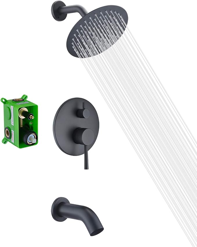 Tub and Shower Faucet Set, Matte Black Shower Faucet Set with Waterfall Tub Spout,SUMERAIN