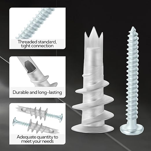 200pcs Drywall Anchors, Zinc Self-Drilling Anchor and Screw with Cross Groove Drill Bit, Fasteners Wall Anchors