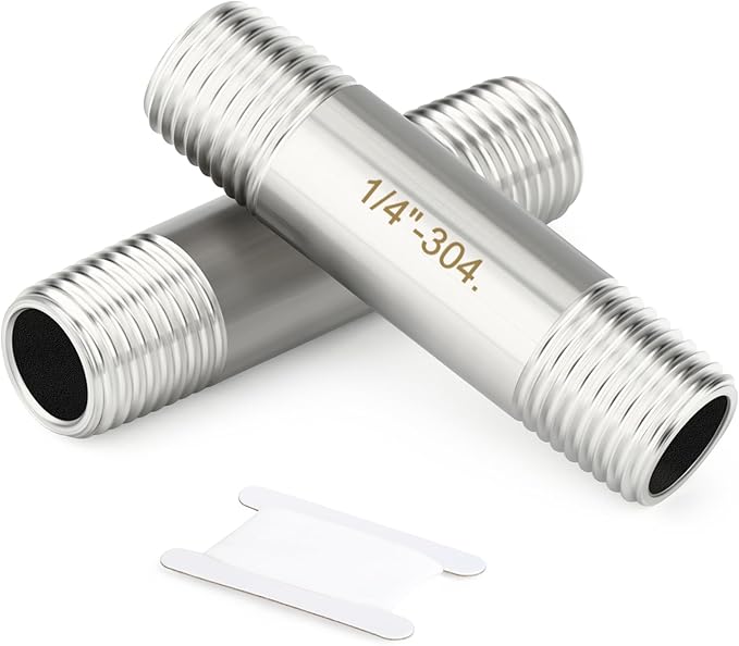 TAISHER 2PCS Stainless Steel Pipe Fittings, 1/4" BSP Male x 1/4" BSP Male Threaded, 2" Length Nipple Cast Pipe
