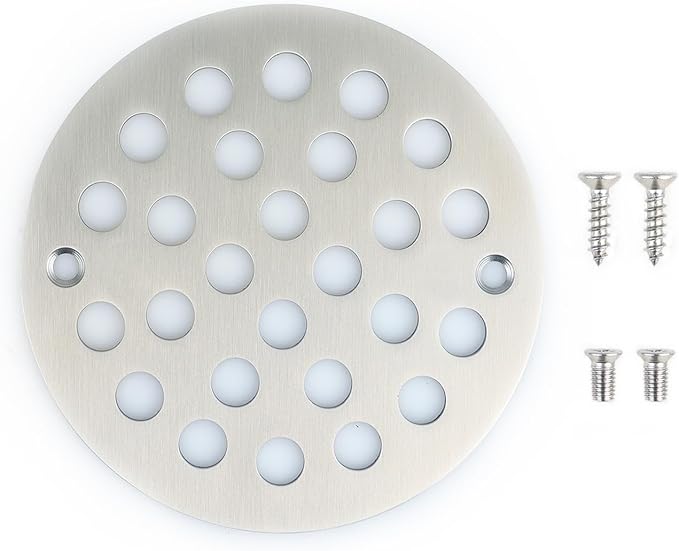 4 Inch Screw-in Round Shower Drain Cover Replacement Floor Drainer with Screws (Brushed Nickel)