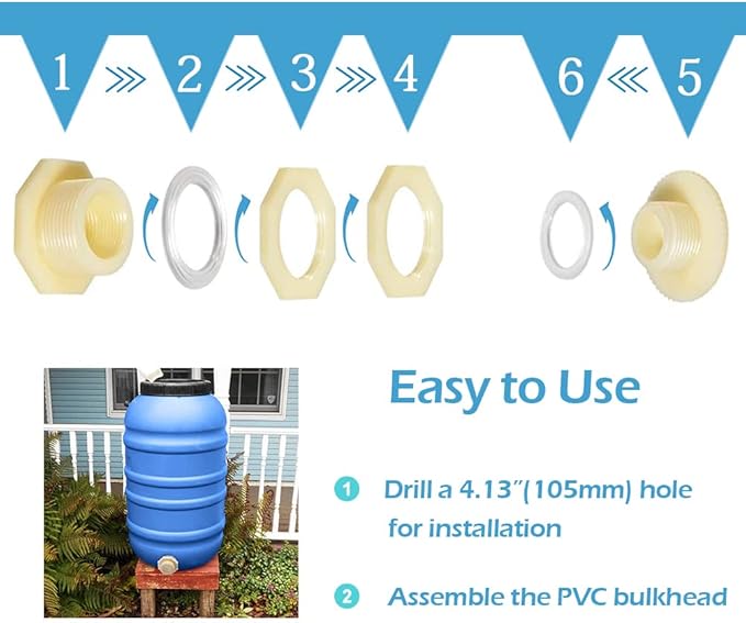 Quickun 3" ABS Bulkhead Water Tank Connector Adapter Fitting with Plugs Thru-Bulk Pipe Fitting (Set of 1)
