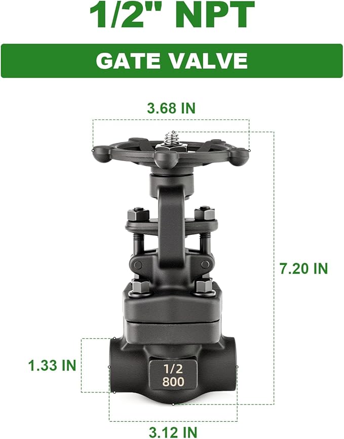 TAISHER 1PCS Forging of Carbon Steel Gate Valve, 1/2" NPT Female Rotary Sluice Valve With Wheel Handle, For Water, Oil, Gas