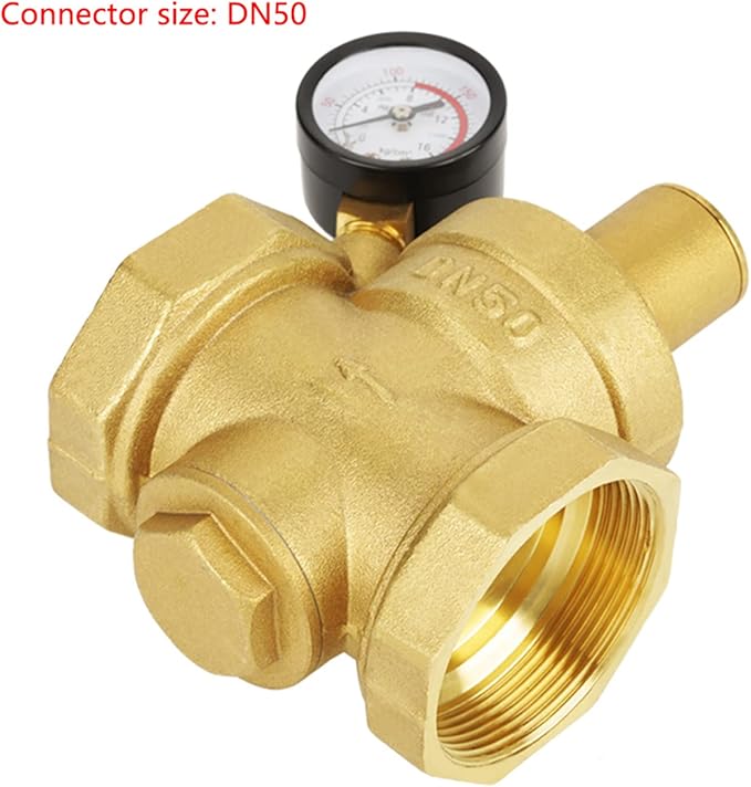 BSP DN50 Brass Water Pressure Reducing Valve Adjustable Gauge Flow Regulator for Tap Water Equipment Durable Piston Structure High Pressure Resistance 1.6Mpa