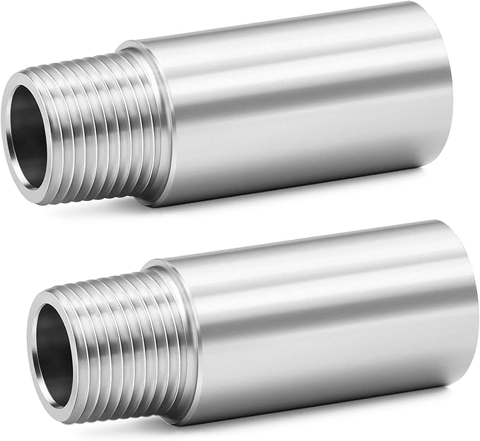 ChillWaves 304 Stainless Steel Pipe Fitting, Nipple Cast Pipe 1/2" NPT Male x 1/2" NPT Female Thread 2" Length(50MM)(2-PACK)