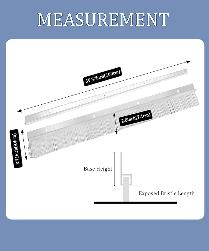 2 Set Door Brush Sweep – 2.80" x 39.3" CEPIA Garage Door Seal –White Roll Up & Exterior Door Sweep for Bottom Gap Protection (6.7 ft / 2000 mm)