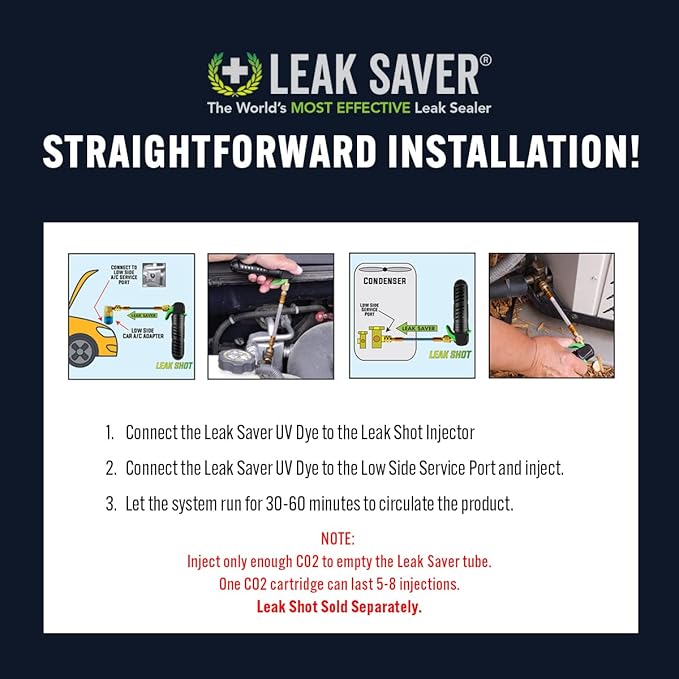 Leak Saver UV Dye, 3 Pack (Dye Only, No Sealant) UV Refrigerant Leak Detection Dye for Automotive, Home, Commercial, and Marine Air Conditioner and Refrigeration Systems up to 5 Tons - Made in the USA