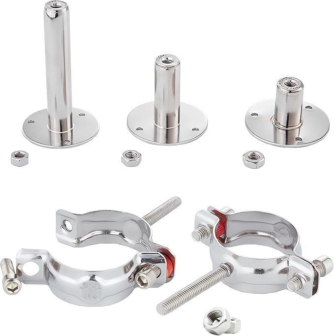 2PCS Wall & Ceiling Mount Pipe Supports - 304 Stainless Steel, Adjustable Height 30-60mm (1.18"-2.36"), Fits OD Pipe 15-19mm (0.59-0.75in)