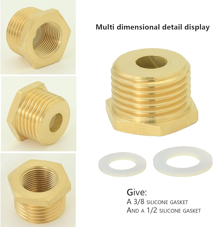 1/2 to 3/8 inch reducer faucet adapter - compressed brass pipe fittings, 3/8 "female to 1/2" male water supply pipe adapter for RV kitchen water supply pipes, compatible with 3 pipe fittings