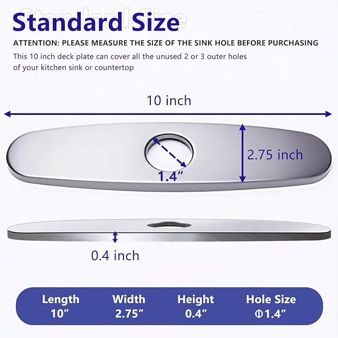Faucet Hole Cover Deck Plate - 10 inch Stainless Steel Escutcheon Plate, Round Deck Plate Cover 1 or 3 Hole for Kitchen Bathroom Sink Faucet Hole Covers (10" Brushed Nickel)