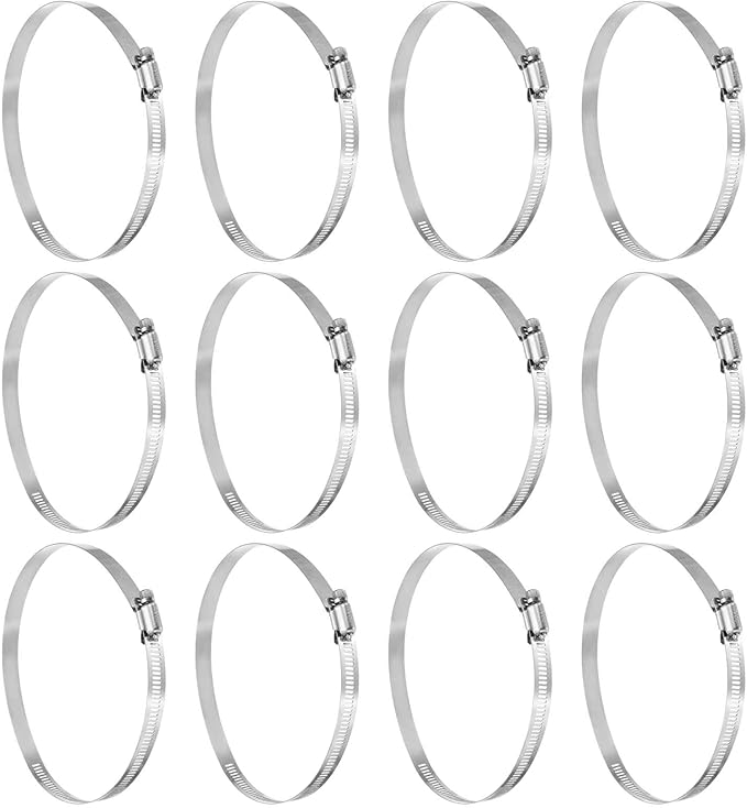 HARFINGTON 12 Pcs Hose Clamp 5-1/8"-6" (130-152mm) 304 Stainless Steel Adjustable Worm Gear Hose Clamp with Phillips Screw Assortment Kit for Fuel Line Pipe Plumbing Automotive Tube