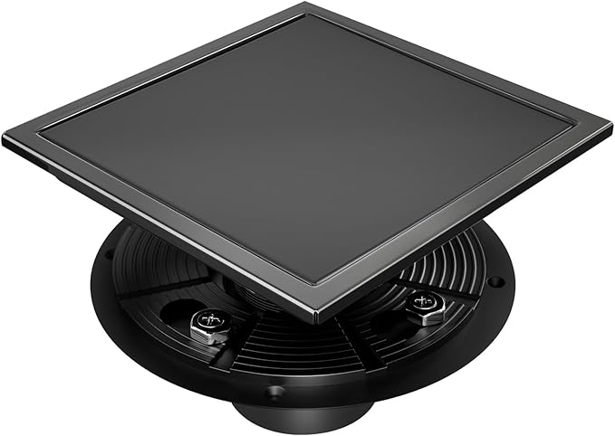 morefine Square Shower Floor Drain with Flange, Shower Drain 6 inch with 2 in 1 Tile-Insert Cover, SUS 304 Stainless Steel, Matte Black