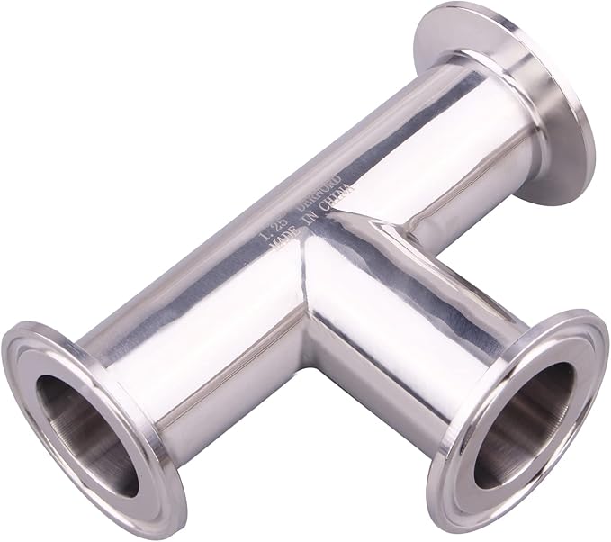 DERNORD Clamp Tee 3 Way Stainless Steel 304 Sanitary Fitting Fits 1.5" Tri-clamp, 32mm Pipe OD