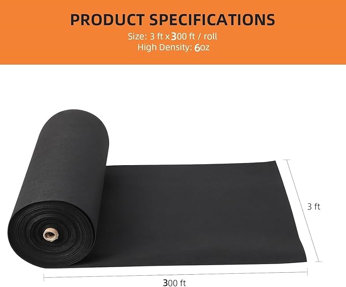 Towallmark Geotextile Landscape, 3ft x 300ft & 6oz Geotextile Fabric, PP Drainage 350N Tensile Strength & 440N Load Capacity, for Driveway & Road Stabilizationr, Erosion Control, French Drains