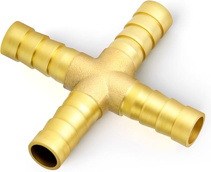 GASHER 2PCS 1/4" Brass Hose Barb, 4-Way Fitting with 8 Clamp Intersection/Liquid/Fuel/Air