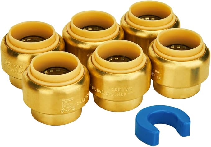 SUNGATOR 6-Pack Push Fit End Cap, 3/4-Inch Push-to-Connect, No Lead Brass Plumbing Fittings for PEX, Copper, CPVC, Disconnect Clip Include