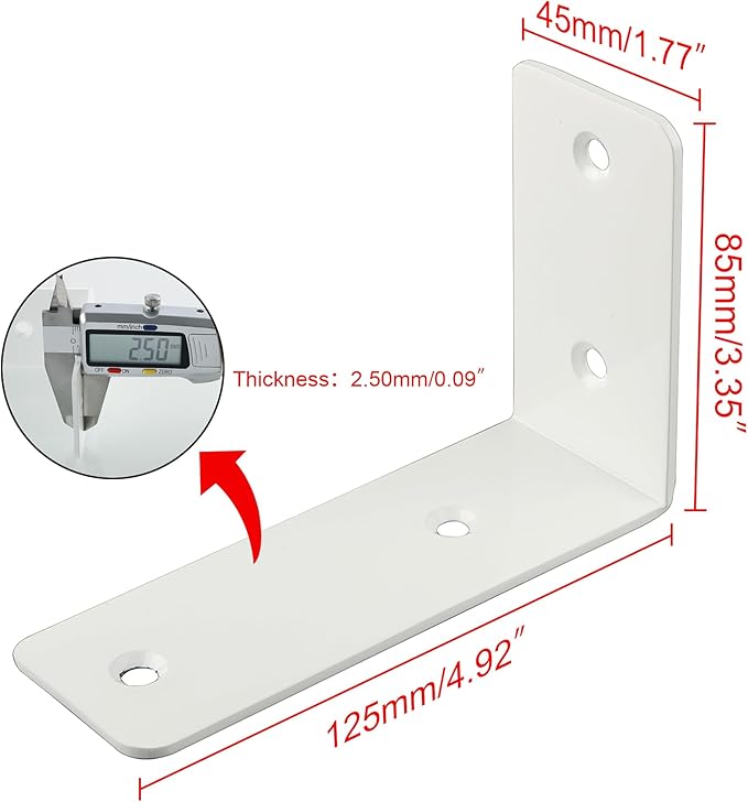 Alise Floating Shelf Brackets Heavy Duty L-Shaped Wall Brackets - White Angle Corner Braces for Shelves, Stainless Steel Reinforced Shelf Support Bracket for Wooden Boards 5x3.4 Inch,Pack of 4