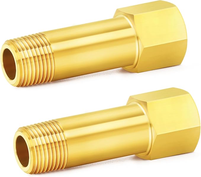 ChillWaves Brass Pipe Fitting, Long Nipple Pipe 3/8" NPT Male x 3/8" NPT Female Thread 2" Length(50MM)(2-PACK)