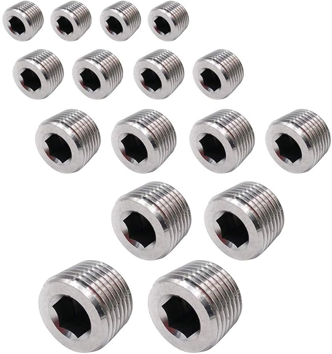 Metalwork 5 Sizes 304 Stainless Steel Pipe Fitting, Hex Countersunk Plug Assortment Kits, 16 Pcs, 1/8"+1/4"+3/8"+1/2"+3/4"