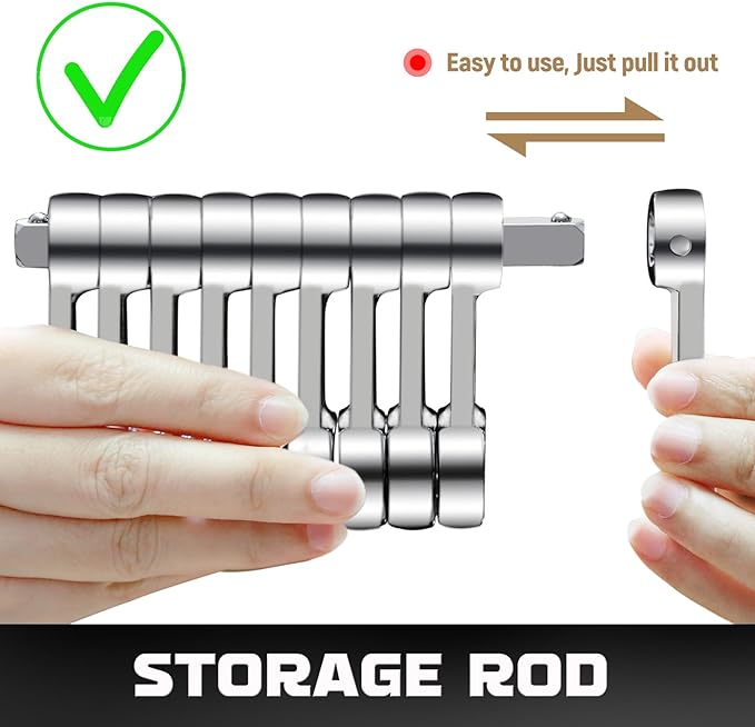 DISEN 10-Piece Metric Torque Wrench Adapter Set (10-19mm) - Chrome Vanadium Steel, 3/8-inch Square Drive Torque Adapter, Extension Rod Repair Tool, Color Box Packaging