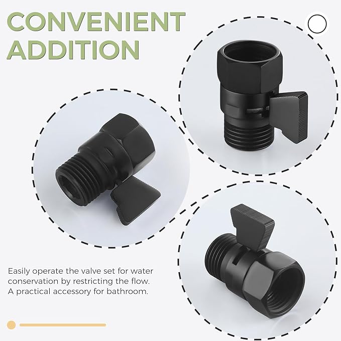 Shower Shut off Valve Matte Black, Brass Bathroom Water Restrictor for Shower Head