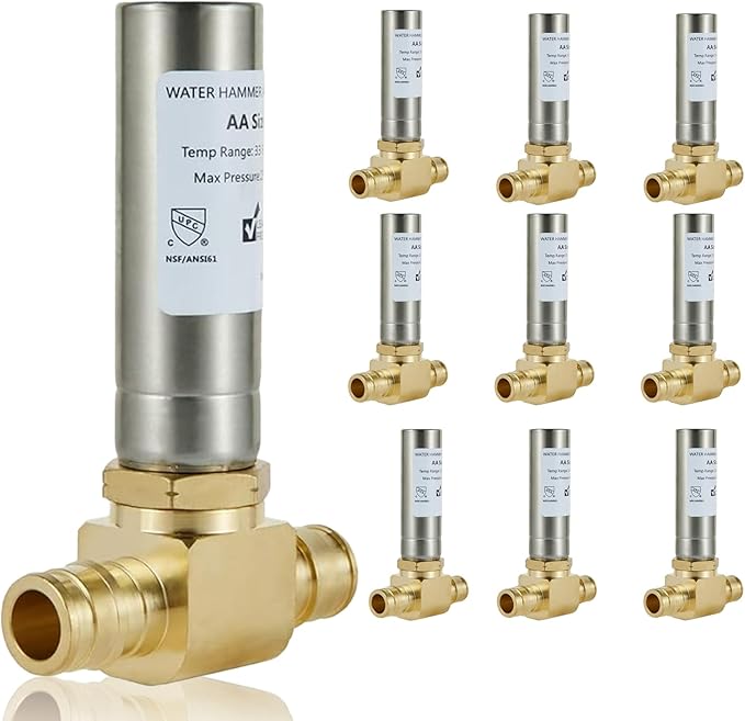 Water Hammer Arrestor,1/2Inch Stainless Steel Tee Water Arrestor,Pex-A Expansion Connection(10PACK,Stainless Steel Arrestor)(HAMMER009-10Pack)