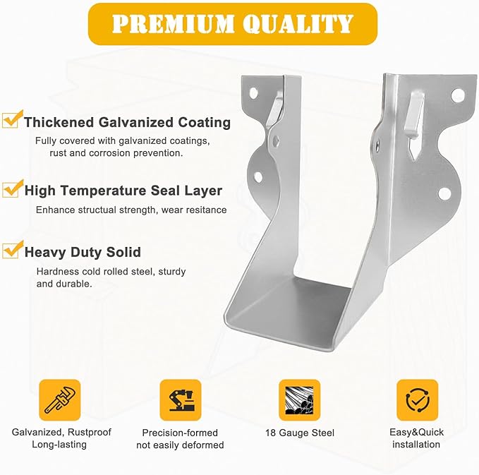 [20 Pack] 2x4 Joist Hanger, 18 Gauge LU28 Galvanizing Face Mount Joist Hangers, Wood Hurricane Ties, Rafters Tie