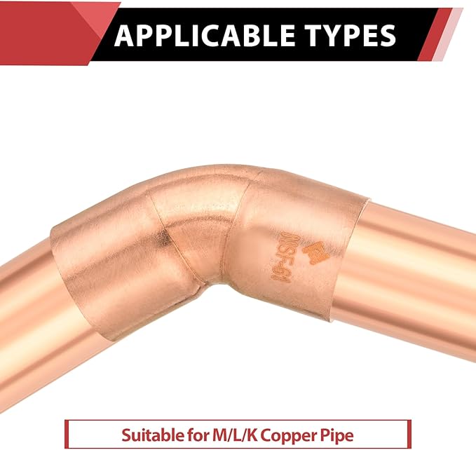 EFIELD 1-1/2" C X C Copper 45 Degree Elbow, LF Short Turn Copper Plumbing Fittings with Sweat Solder Connection,(COPPER073)