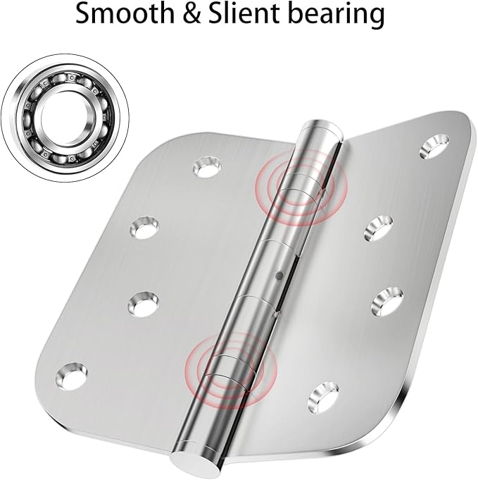 Hinges, 3 Pack Door Hinges Stainless Steel Hinges 4" Heavy Duty Hinge Ball Bearing Door Hinge with Rounded 5/8-Inch Radius Corners Thickness 3mm Hinges Heavy Duty Exterior Door Hinges
