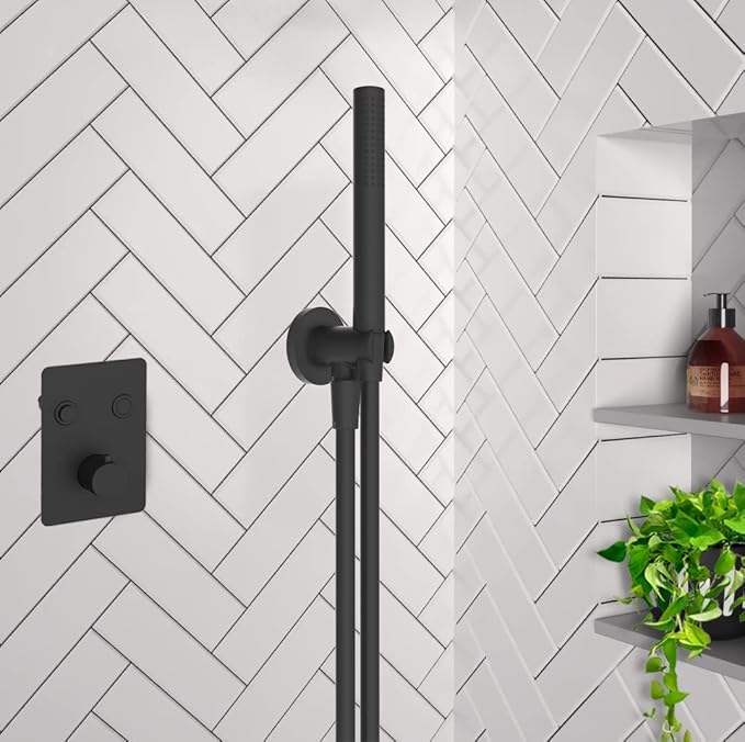 Aquaiaw Wall Supply Elbow with O-Ring Flange, Electroplate Matte Black, Solid Brass Wall Union with Hand Shower Holder, Tapered 1/2 NPT Female Inlet, Round, W/Handheld Showerhead bracket, G1/2 Outlet
