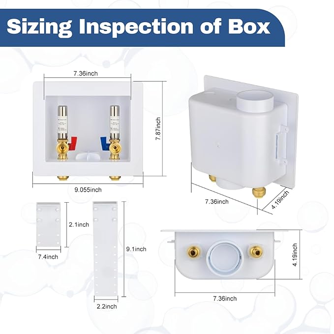 50-Pack GUOFIS Washing Machine Outlet Box,1/2 Inch Push-fit Inlet x 3/4 Inch MHT Outlet, Laundry Washer Box with Stainless Steel Water Hammer Arrestor (Center Drain)